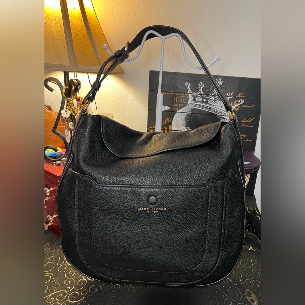 Marc Jacobs Empire City Hobo Double Strap Black Pebble Leather Shoulder Bag - Picture 4 of 16